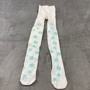 Target Tights Girls 7-10 White Teal Floral Sunburst Cotton Blend Knit Casual